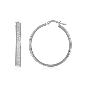14k White Tone Gold Hoop Earrings Center Glitter Look Design