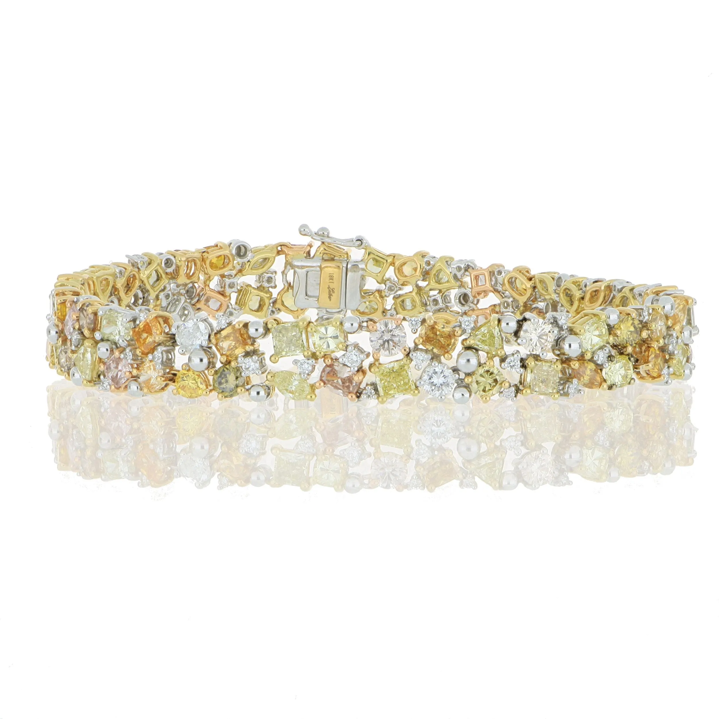 18k White and Yellow Gold Multi-Colored Fancy Shaped Diamond Bracelet