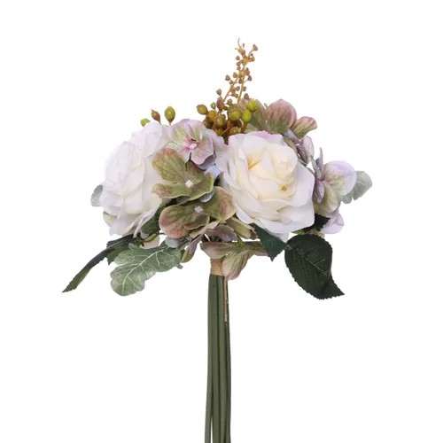 28cm Artificial Rose Hydrangea & Berry Bundle Cream/Green/Lilac