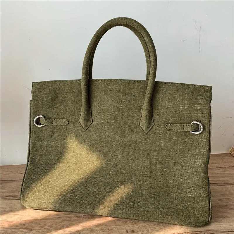 Army green birkin inspired canvas weekender overnight weekend travel bag fashion high street travel handbag