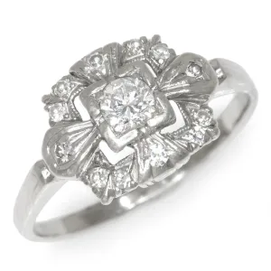 Art Deco Diamond Halo Ring with Accents Platinum 0.31ctw