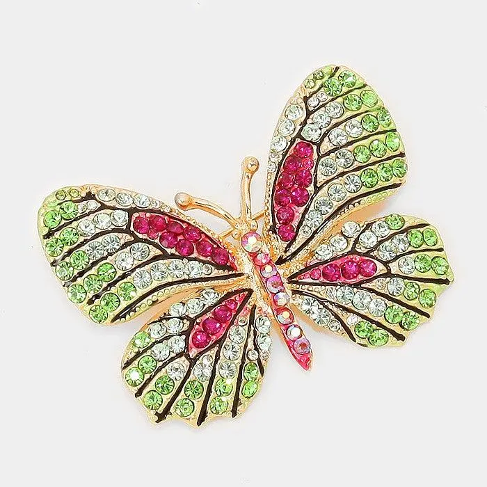Butterfly Crystal Green Rhinestone Accented Pin Brooch
