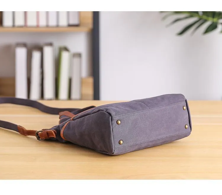 Casual Canvas Leather Mens Womens Large 13" Brown Handbag Tote Bag Beige Shoulder Bag Tote Purse For Men