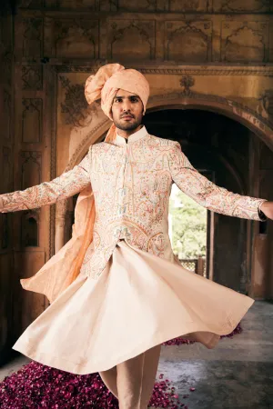 Cream Bandhgala With Multi Colored Embroidery