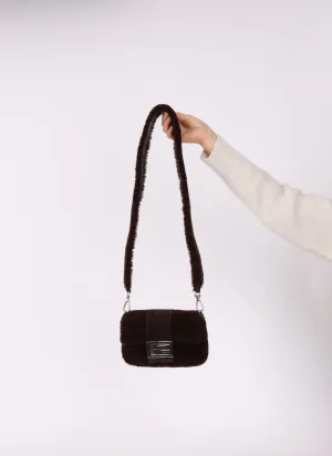 Fendi Shearling Chocolate Mini Baguette Bag