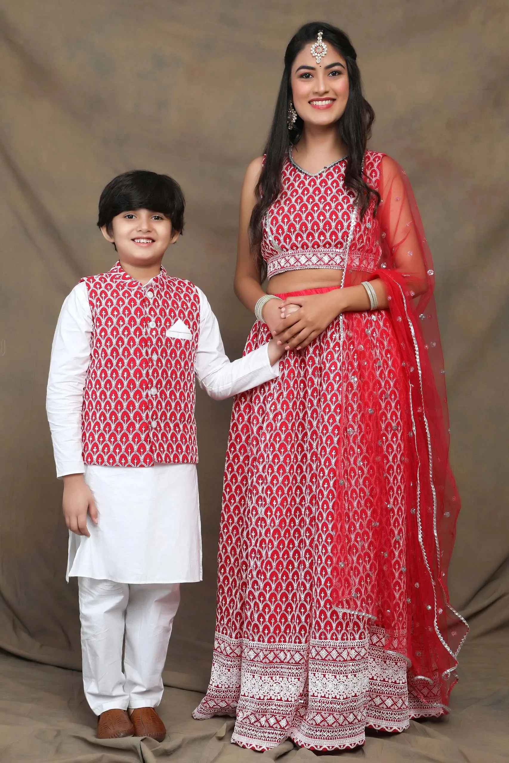 Fuchsia and White Threadwork: A Striking Pair for Mom and Son