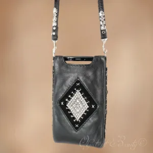 Indira Liquid Metal Leather Cell Phone Bag | SG Liquid Silver Mesh