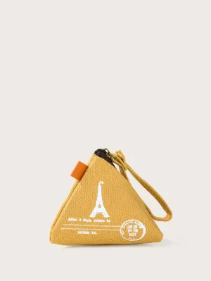 Letter Graphic Coin Case With Wristlet