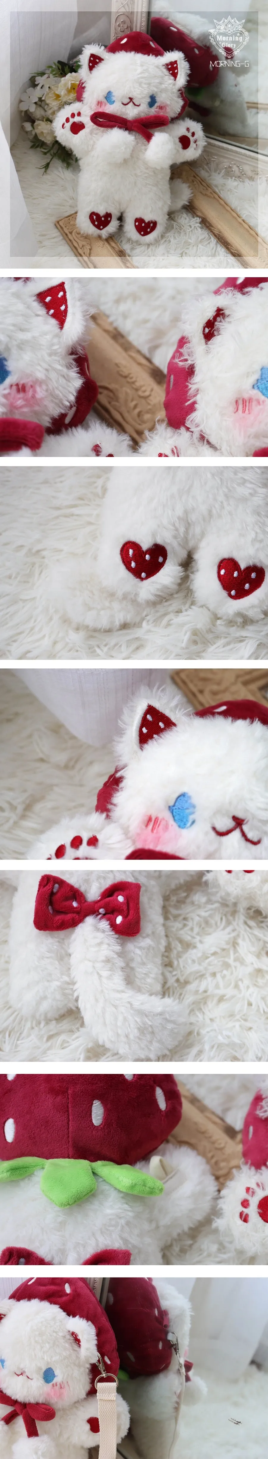 Meow Cat Kitten Strawberry Red Riding Hood Plush Doll Messenger Bag