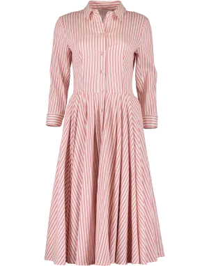 Midi Belted Striped Shirt Dress