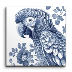 Monochromatic Blue Parrot with Floral Charm
