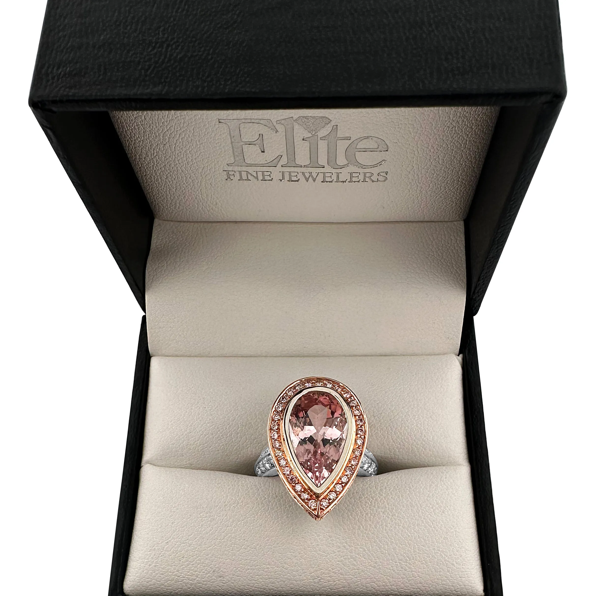 Morganite with Pink & White Diamonds in 18k Rose and White Gold Cocktail Ring