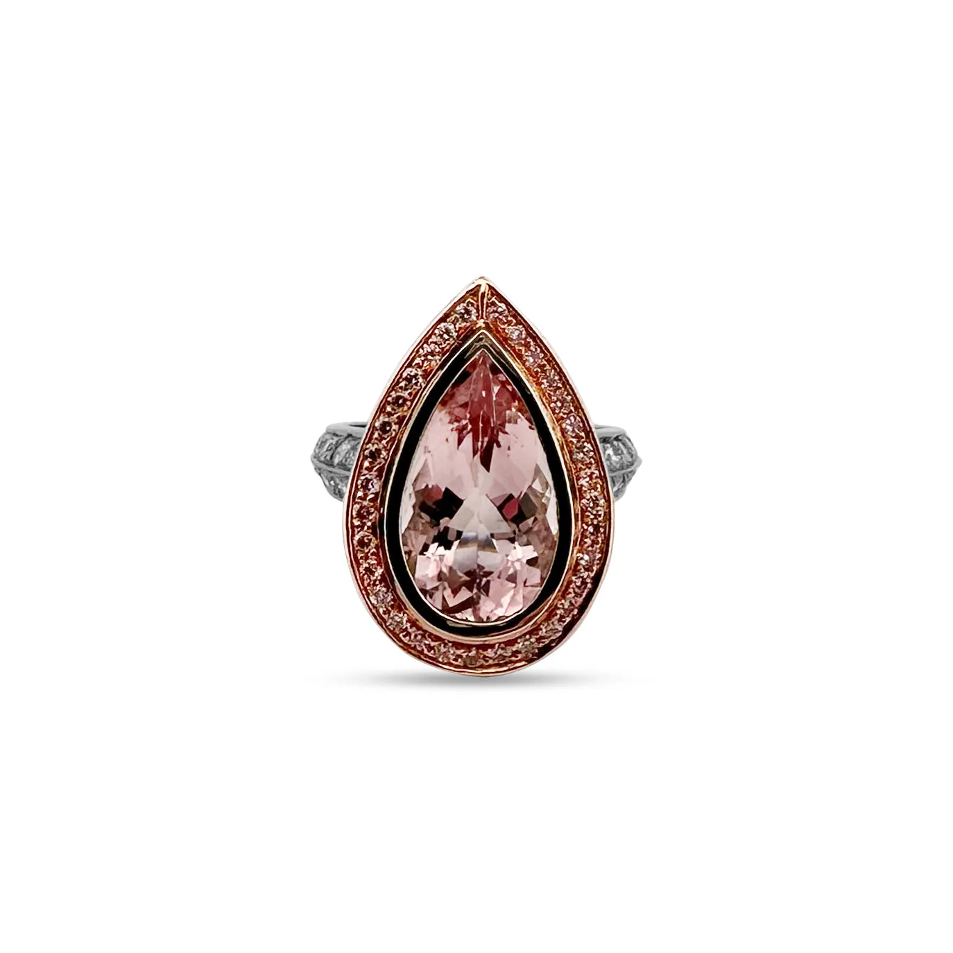 Morganite with Pink & White Diamonds in 18k Rose and White Gold Cocktail Ring