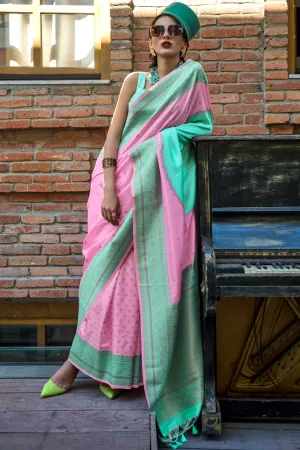 Pink Color Gorgeous Handloom Weaving Art Silk Saree