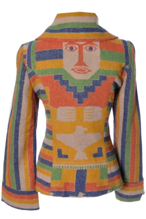 Post Time Western Vintage Blanket coat jacket Aztec Face on back