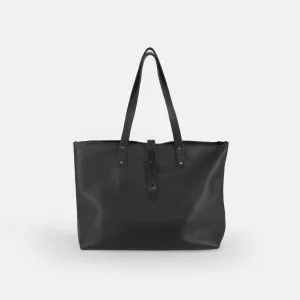 Soft Italian Leather Tote with Zip - Black