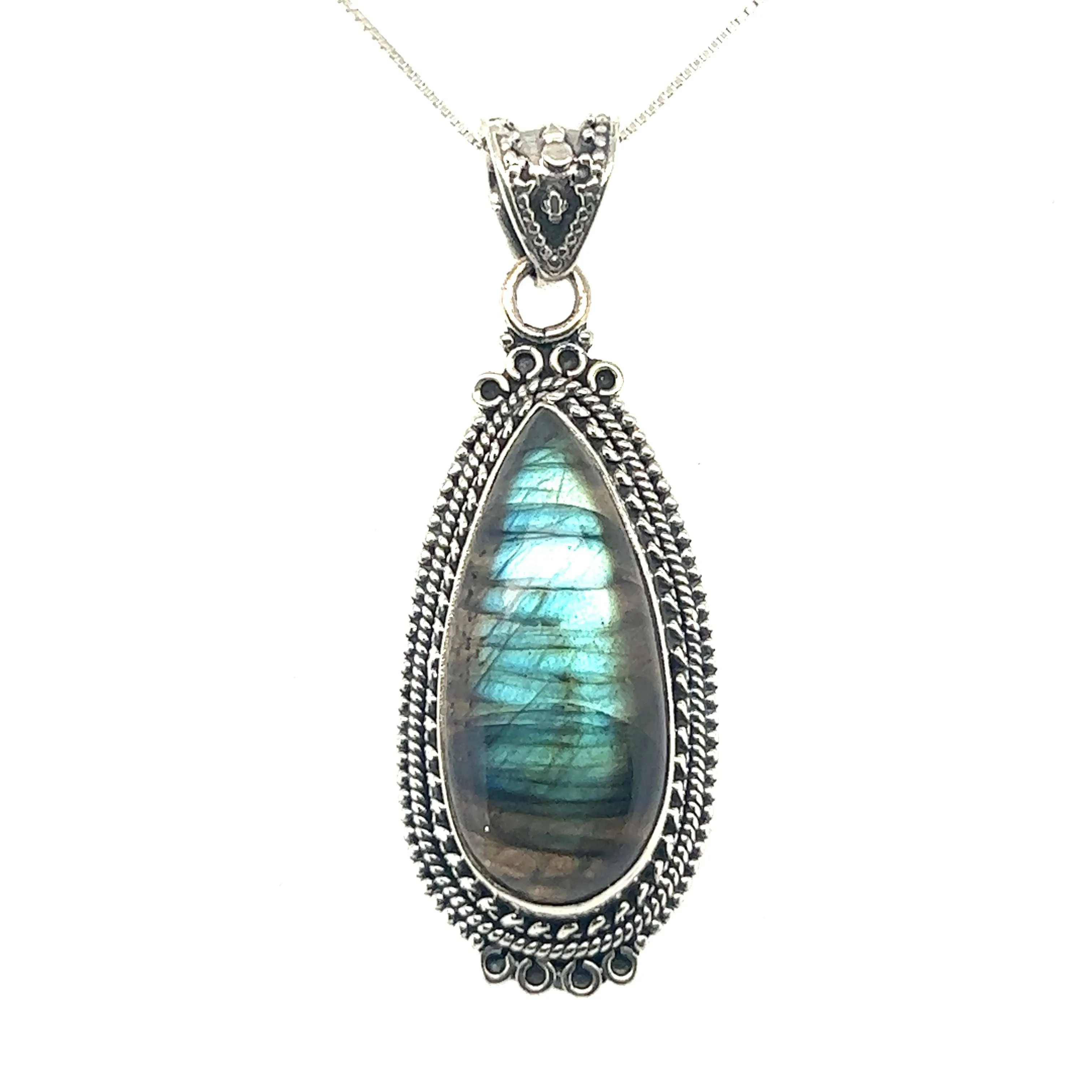 Striking Teardrop Gemstone Pendant with Beaded Detailing