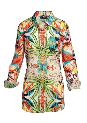 White Tropical KikiSol Boyfriend Shirt